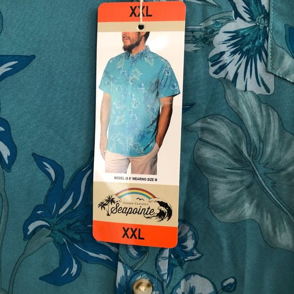 NWT seapointe mens tropical Hawaiian woven shirt blue XXL - Picture 2 of 5